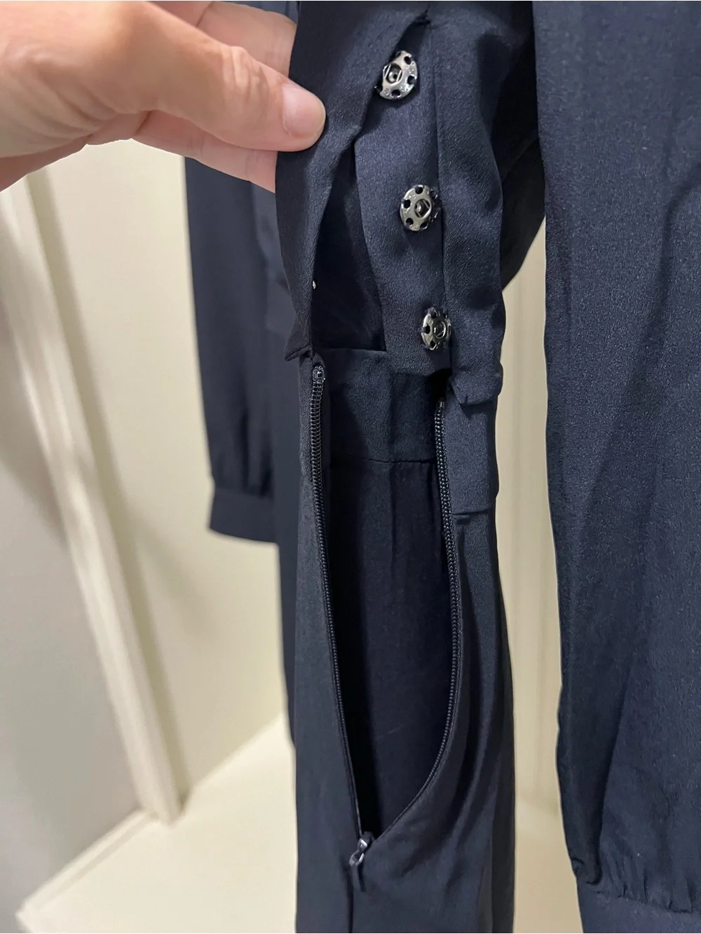 Tory Burch Navy Long-Sleeve Pleated V-Neck Dress